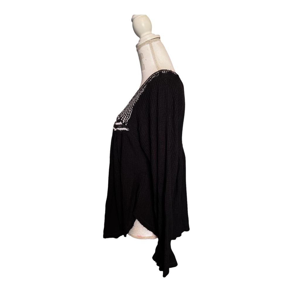 Free People Soulmate Crochet Tunic Top Black Waffle Knit Long Sleeves Size S - Picture 4 of 9